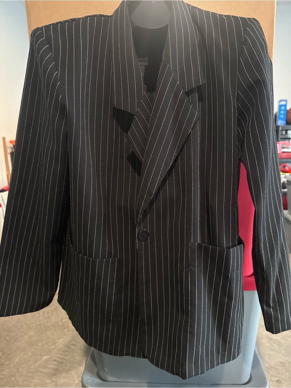 Black Pinstripe Blazer - Classic Single-Button Jacket p22